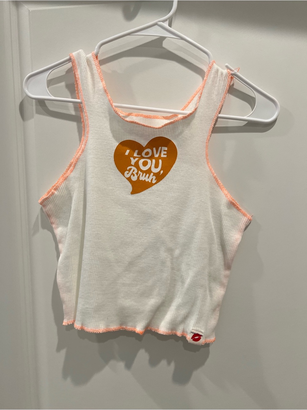 Women’s White Tank Top with Orange Heart Graphic